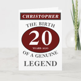 20th Birthday Red Genuine Legend Jouw naam toevoeg Kaart