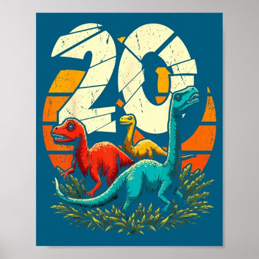 20th Birthday Trex Dinosaur 20 Year Old Boy Girl  Poster (Voorkant)