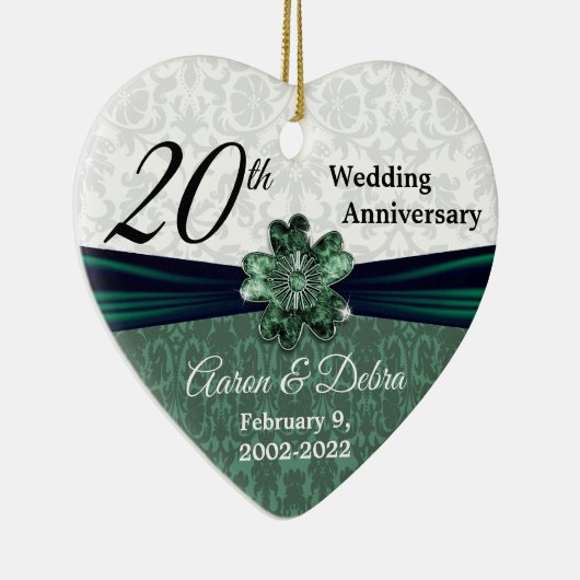 20th Emerald Damask Wedding Jubileum - Custom Keramisch Ornament (Rechts)