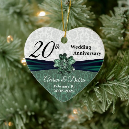 20th Emerald Damask Wedding Jubileum - Custom Keramisch Ornament (Boom)