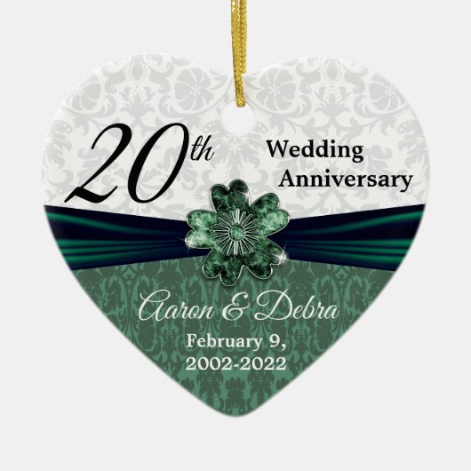 20th Emerald Damask Wedding Jubileum - Custom Keramisch Ornament (Voorkant)