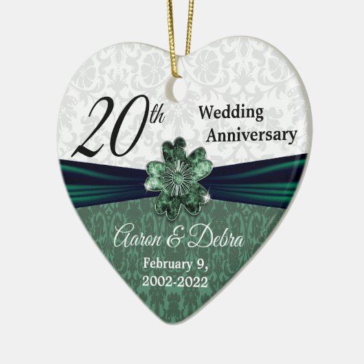 20th Emerald Damask Wedding Jubileum - Custom Keramisch Ornament (Links)