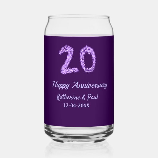 20th Happy Anniversary Voeg een paar toe Naam Datu Blikvorm Glas (Voorkant)