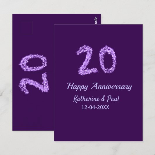 20th Happy Anniversary Voeg een paar toe Naam Datu Briefkaart (Voorkant / Achterkant)
