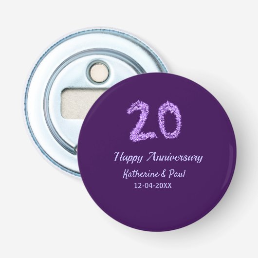 20th Happy Anniversary Voeg een paar toe Naam Datu Button Flesopener (Voorkant)