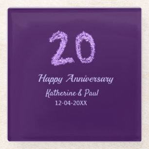 20th Happy Anniversary Voeg een paar toe Naam Datu Glazen Onderzetter