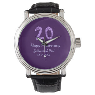 20th Happy Anniversary Voeg een paar toe Naam Datu Horloge