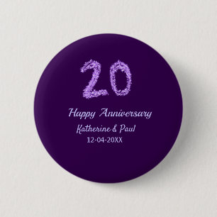 20th Happy Anniversary Voeg een paar toe Naam Datu Ronde Button 5,7 Cm