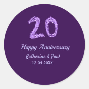 20th Happy Anniversary Voeg een paar toe Naam Datu Ronde Sticker