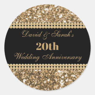 20th Wedding Anniversary Celebration Gold Glitter Ronde Sticker