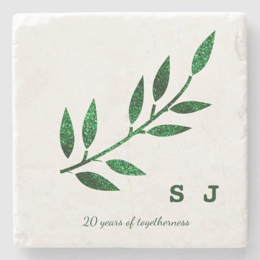 20th Wedding Anniversary Emerald Green Monogram Stenen Onderzetter (Voorkant)