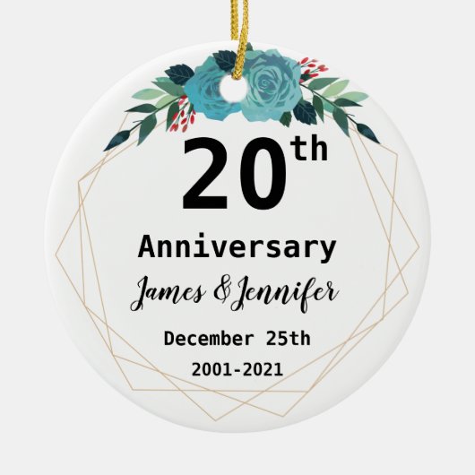 20th Wedding Jubileum Aangepaste namen en Jaar Keramisch Ornament (Voorkant)