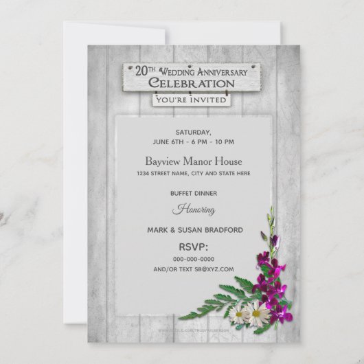 20th Wedding Jubileum INVITATION, Rustic Window Kaart (Achterkant)