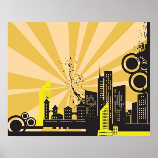 20x16 Abstracte gele stadsmuurkunst Poster (Voorkant)