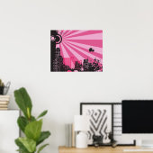 20x16 Abstracte roze stadsmuur Art Poster (Thuiskantoor)
