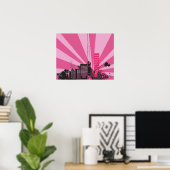20x16 Abstracte roze stadsmuur Art Poster (Thuiskantoor)