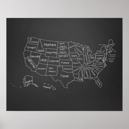 20x16 Chalkboard Classroom US Map Poster (Voorkant)