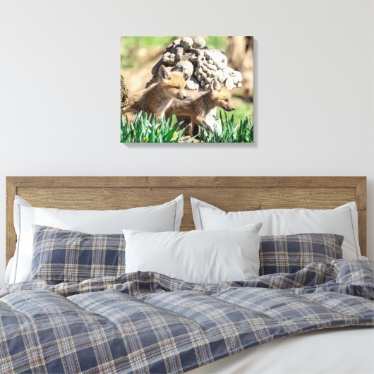 20x16 Fox Kits in de Hudson-vallei Canvas Afdruk (Insitu (Slaapkamer))