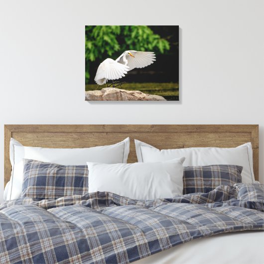 20x16 Grote Egret Canvas Afdruk (Insitu (Slaapkamer))