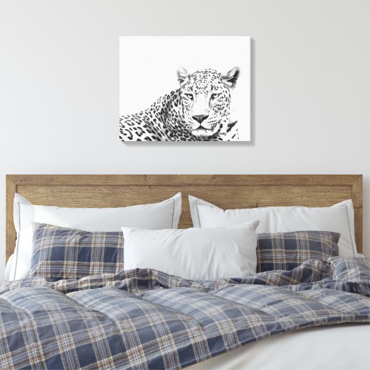 20x16-inch moderne zwarte en witte jaguar canvas afdruk (Insitu (Slaapkamer))