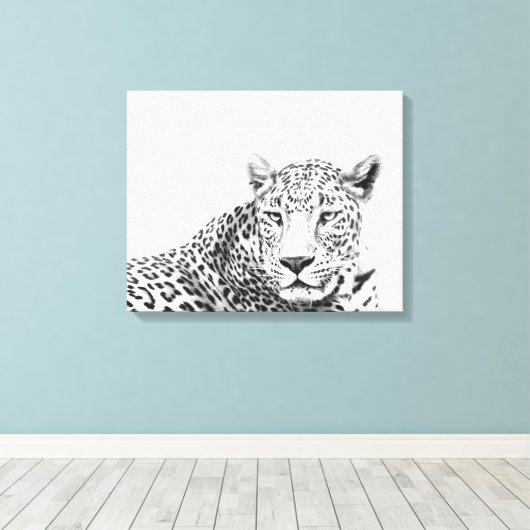 20x16-inch moderne zwarte en witte jaguar canvas afdruk (Insitu (Houten vloer))