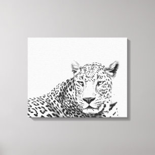20x16-inch moderne zwarte en witte jaguar canvas afdruk