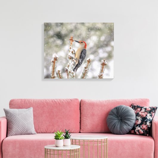 20x16 Red-bellied Woodpecker in de sneeuw Canvas Afdruk (Insitu (Woonkamer))