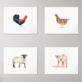 20x16 Schattigee Boerderijdieren Waterverf Dieren  Muurkunst Sets (Voorkant)