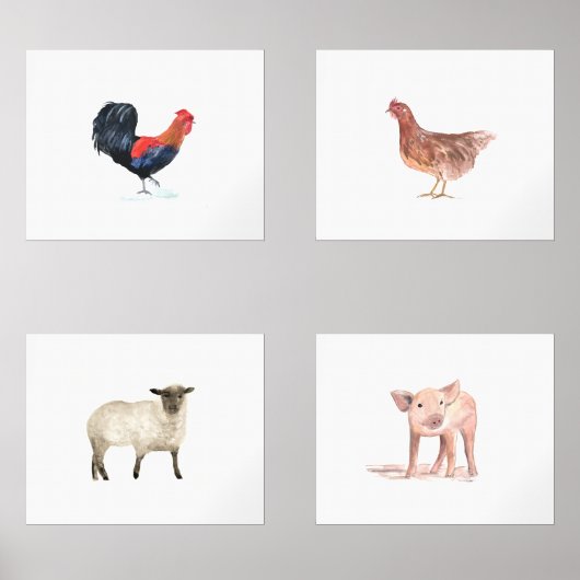 20x16 Schattigee Boerderijdieren Waterverf Dieren  Muurkunst Sets (Voorkant)