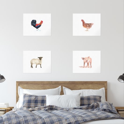 20x16 Schattigee Boerderijdieren Waterverf Dieren  Muurkunst Sets (Slaapkamer)
