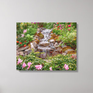 20x16 stromende waterval met bronbloemen canvas afdruk