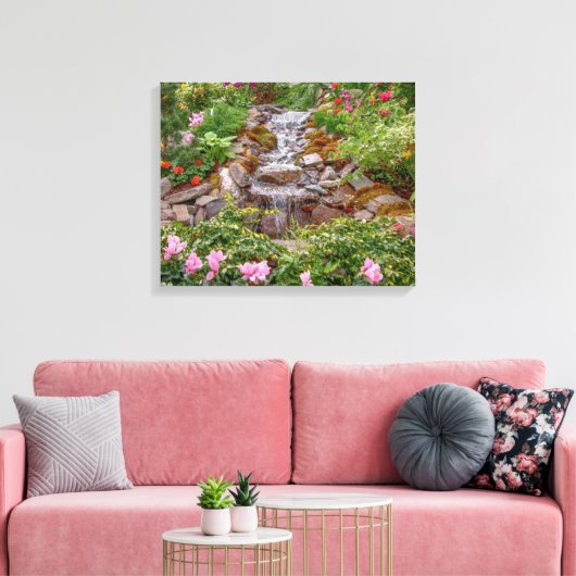 20x16 stromende waterval met bronbloemen canvas afdruk (Insitu (Woonkamer))