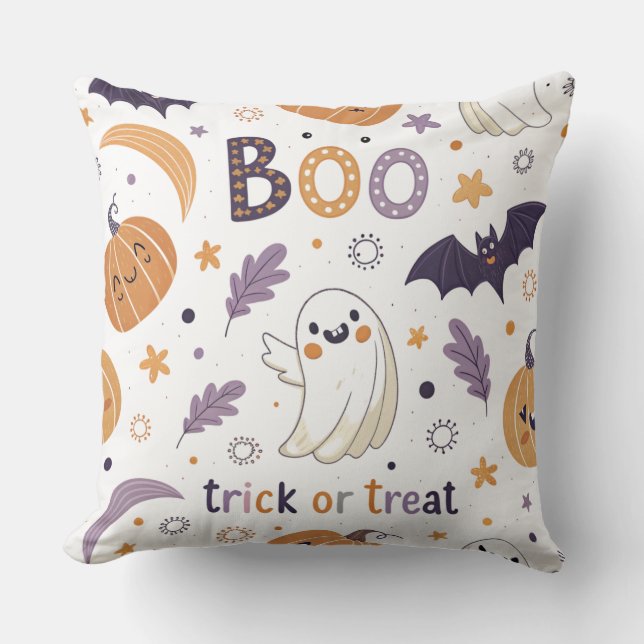 20x20 Pastel Halloween Throw Pillow – Cute Ghost & Kussen (Voorkant)