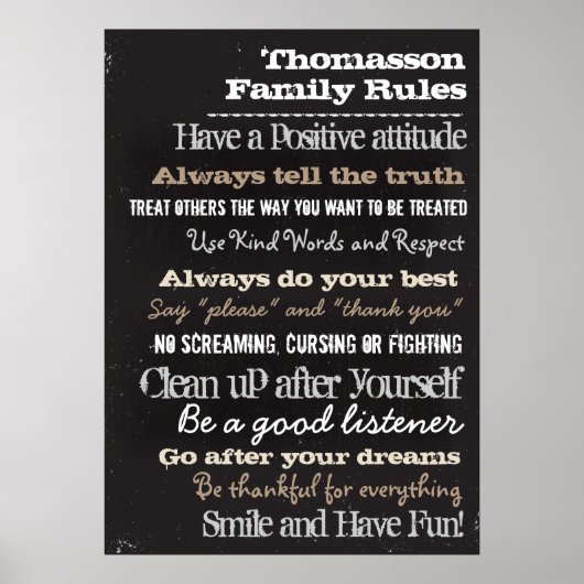 20x28 Chalk Personalized Family Rules House Sign Poster (Voorkant)