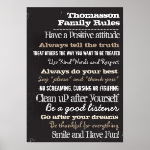 20x28 Chalk Personalized Family Rules House Sign Poster