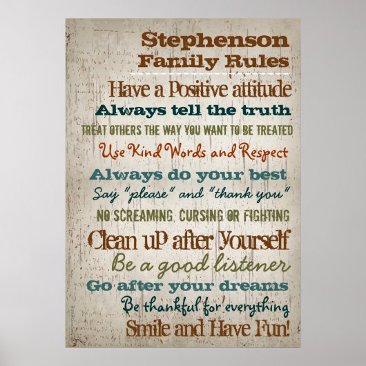 20x28 Gepersonaliseerde Familie Regels Onderteken Poster (Voorkant)
