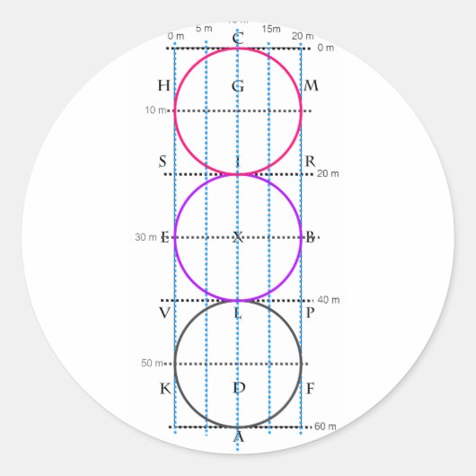 20x60m Dressage Court **Cirkels** Ronde Sticker (Voorkant)