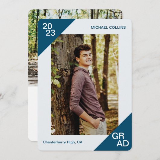 20XX Afstudeerder Aangepaste foto Eenvoudige blauw Aankondiging (Voorkant / Achterkant)