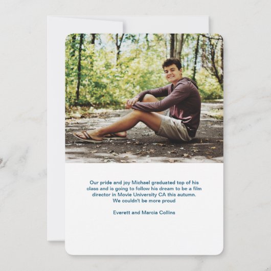 20XX Afstudeerder Aangepaste foto Eenvoudige blauw Aankondiging (Achterkant)