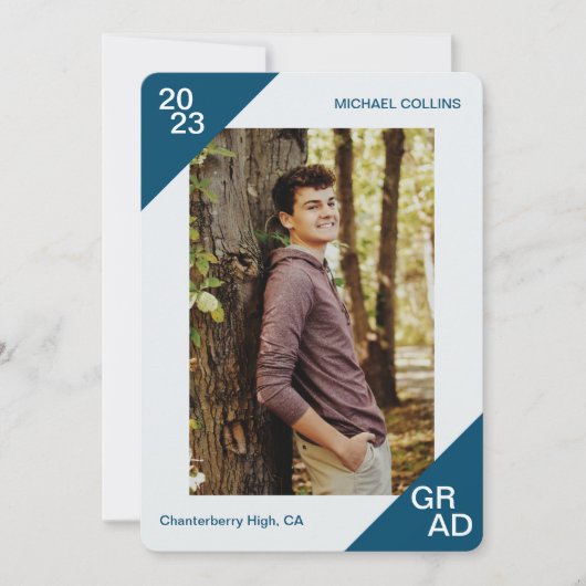 20XX Afstudeerder Aangepaste foto Eenvoudige blauw Aankondiging (Voorkant)