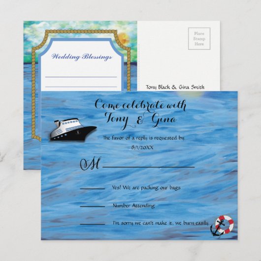 20XX Cruise Waterverf thema Wedding RSVP Briefkaar Uitnodiging Briefkaart (Voorkant / Achterkant)
