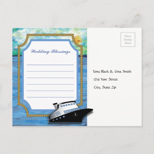 20XX Cruise Waterverf thema Wedding RSVP Briefkaar Uitnodiging Briefkaart (Achterkant)