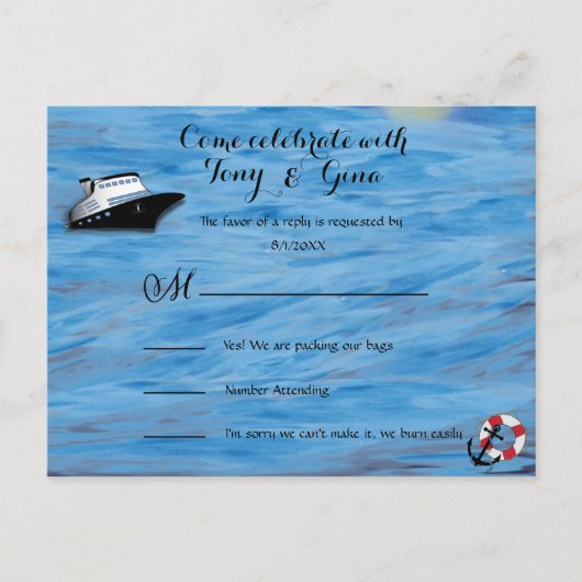 20XX Cruise Waterverf thema Wedding RSVP Briefkaar Uitnodiging Briefkaart (Voorkant)