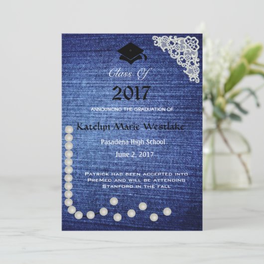 20XX Denim, Lace & Pearls Afstuderen Aankondiging (Staand voorkant)