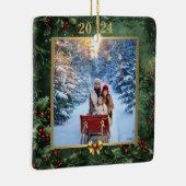 20XX Kerstfoto Herinneringen: Foliage en Goud Keramisch Ornament (Rechts)