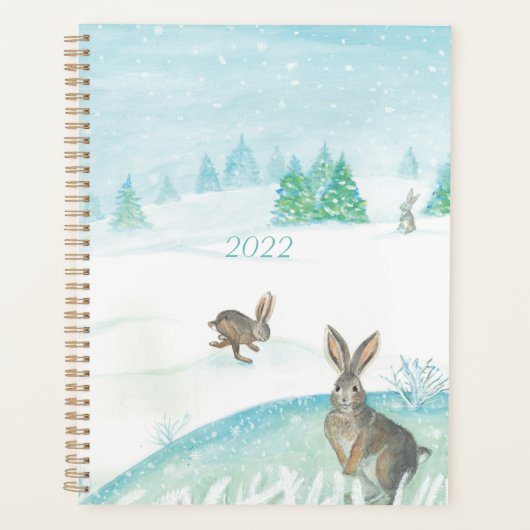 20XX konijnen zitten & springen op sneeuw Planner (Voorkant)