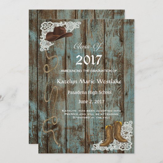 20XX Rustic, Boots & Lace Afstuderen Aankondiging (Voorkant / Achterkant)