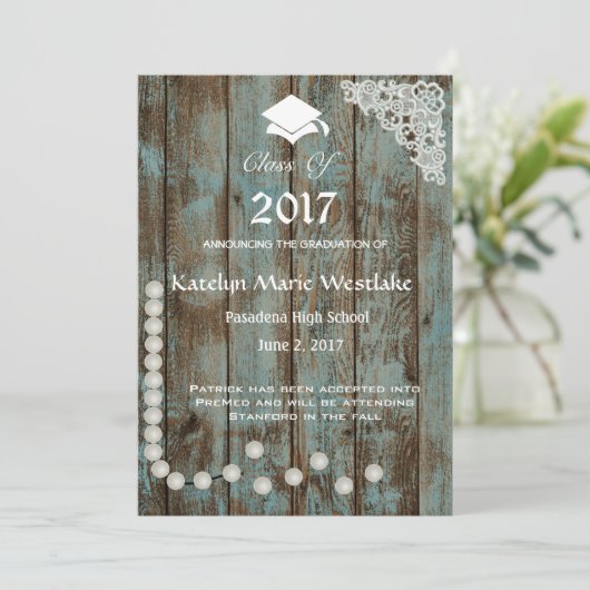 20XX Rustic, Lace & Pearls Afstuderen Aankondiging (Staand voorkant)