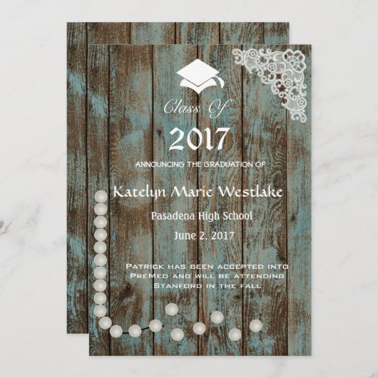 20XX Rustic, Lace & Pearls Afstuderen Aankondiging (Voorkant / Achterkant)