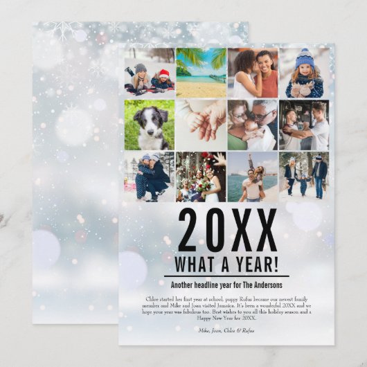 20XX Wat een jaar familie Foto Collage Snow Holida Feestdagenkaart (Voorkant / Achterkant)